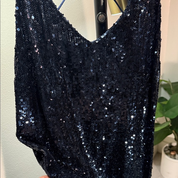 Free People navy sequin date night sexy vegas shimmering night Backless Dress L - Picture 4 of 7